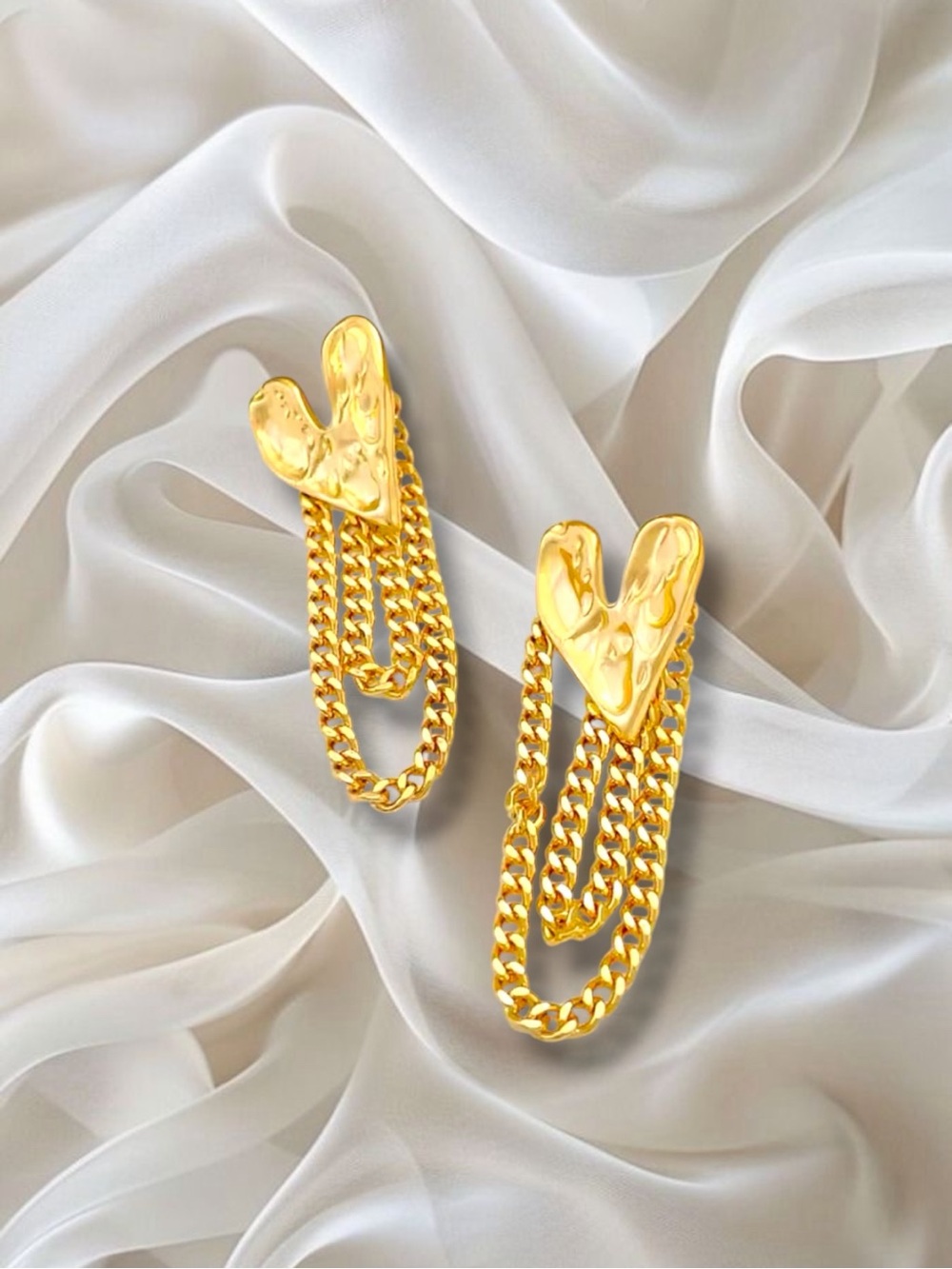 Gold Heart Drop Chain Earrings - Women Jewelry